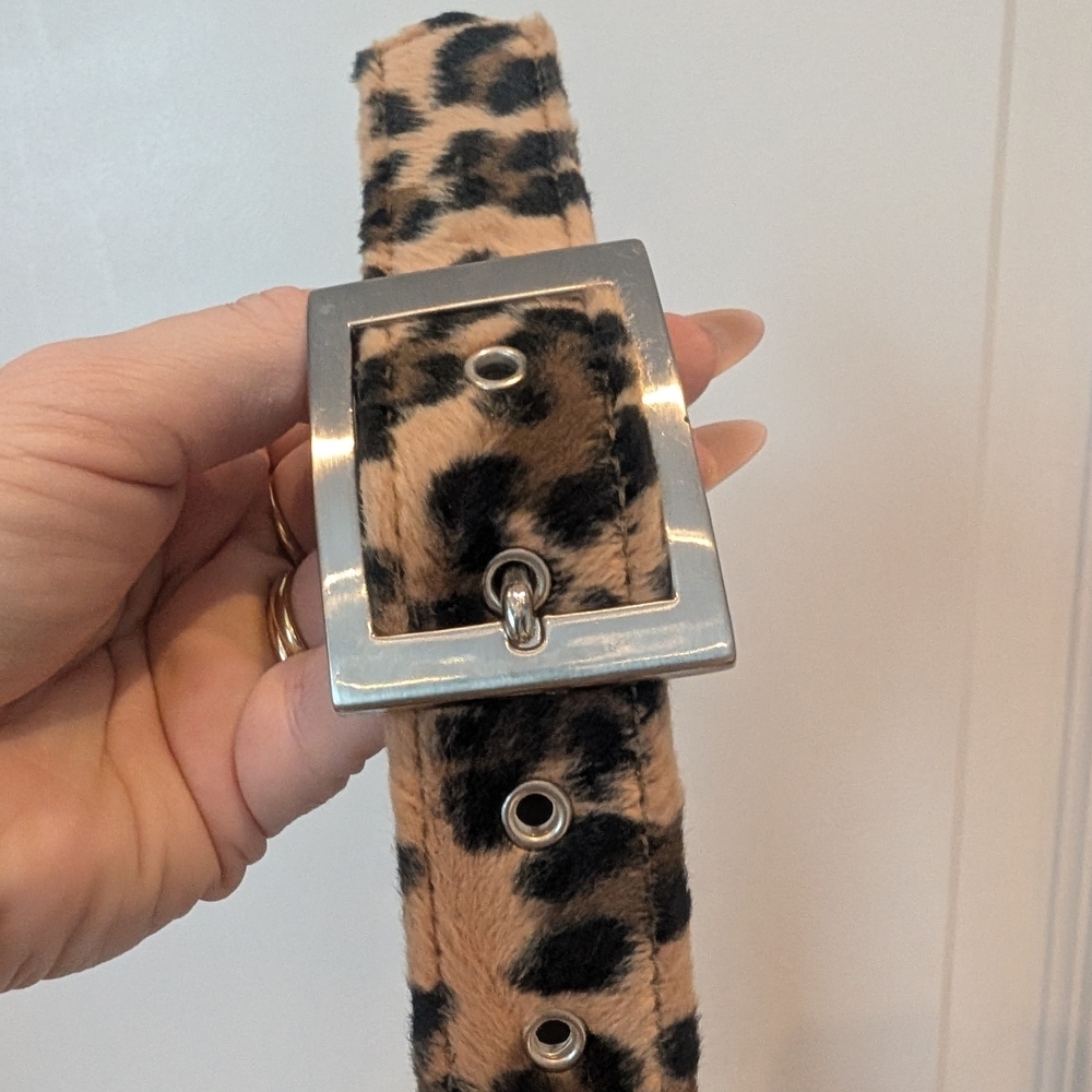 Leopard Print Belt with Silver Buckle